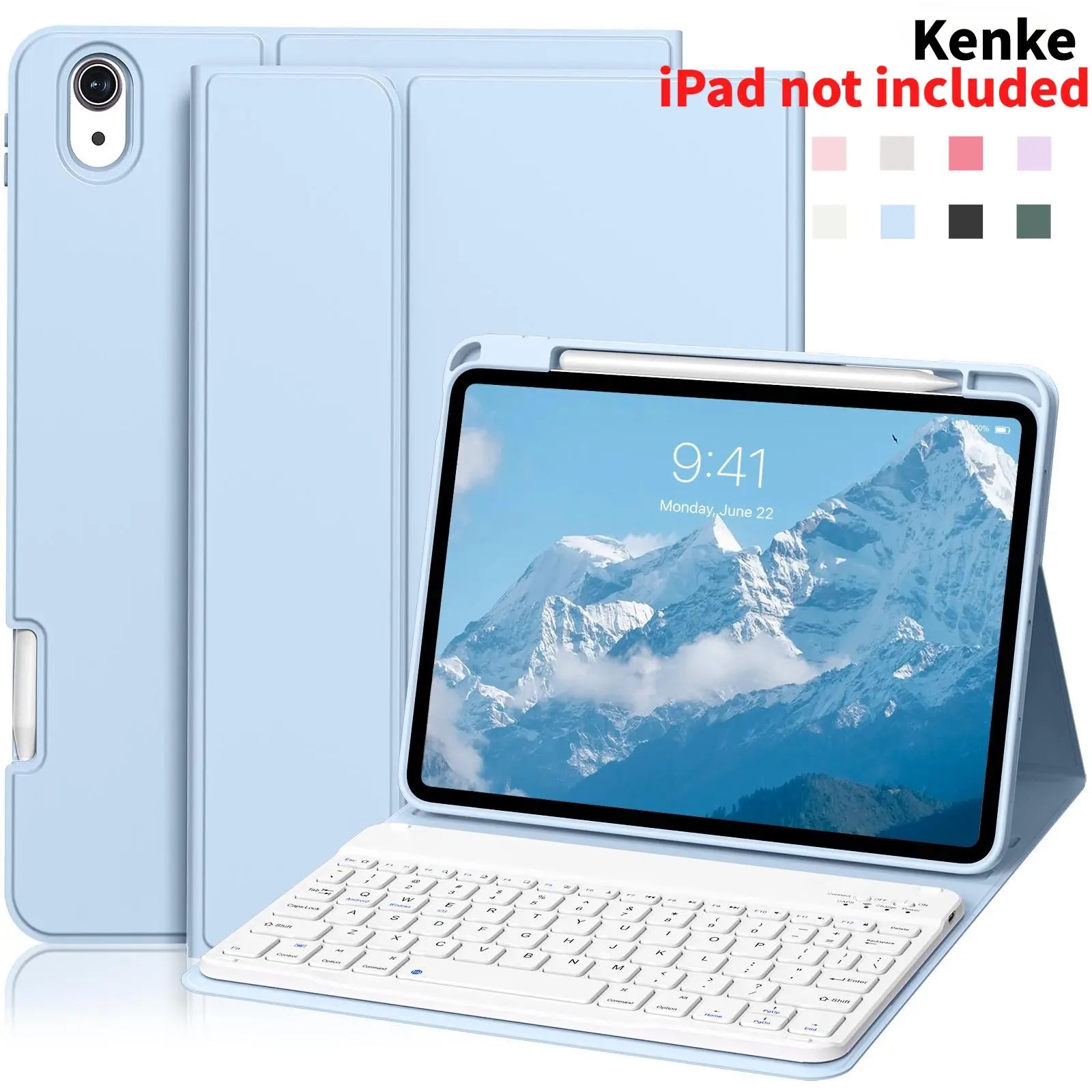 Kenke Bluetooth Keyboard Tablet Case with Pencil Holder - Magnetic Multi-Angle Stand and Handheld Protection for Compatible iPad Models 7th to 11th Generation and iPad Air 11-13 Inch