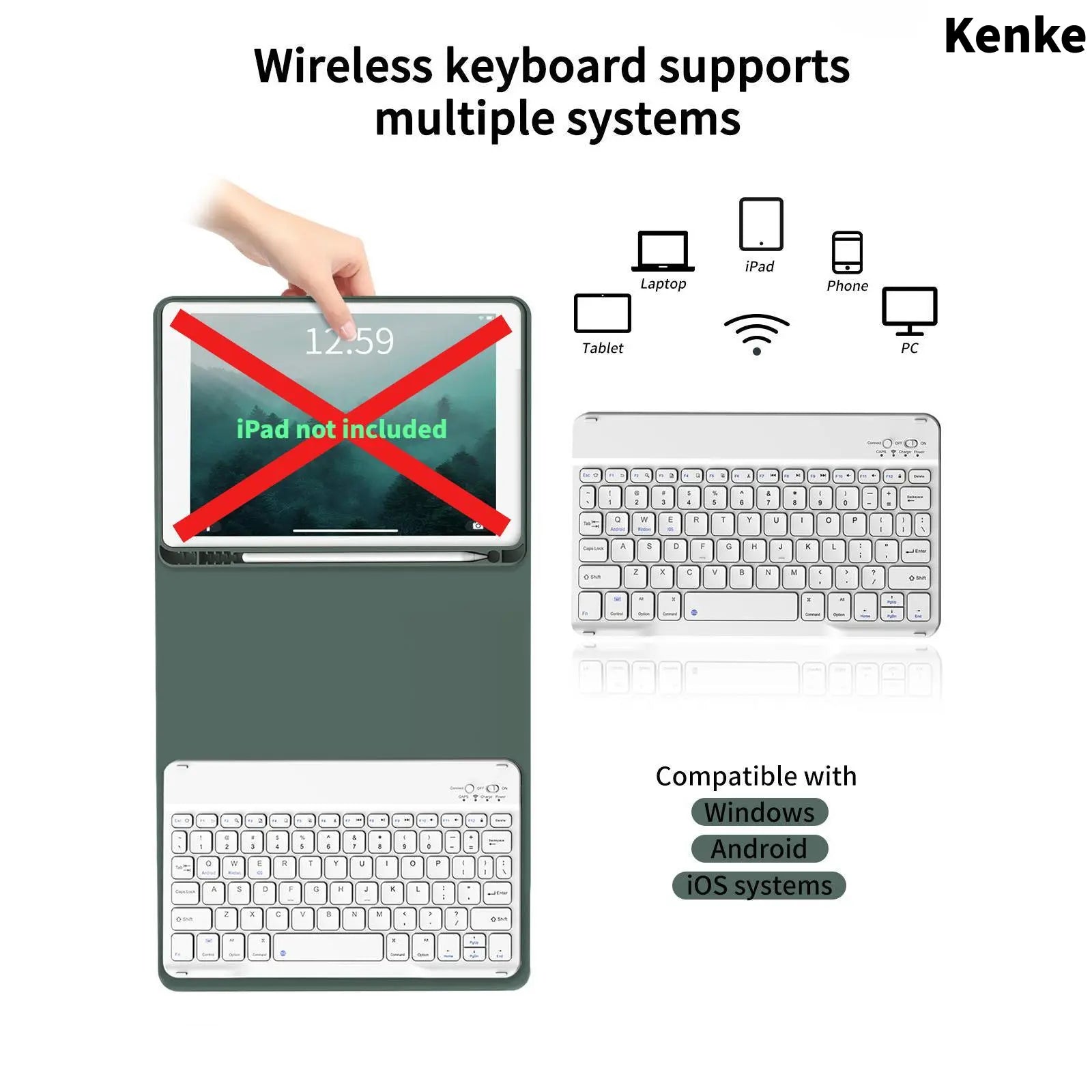 Kenke Bluetooth Keyboard Tablet Case with Pencil Holder - Magnetic Multi-Angle Stand and Handheld Protection for Compatible iPad Models 7th to 11th Generation and iPad Air 11-13 Inch