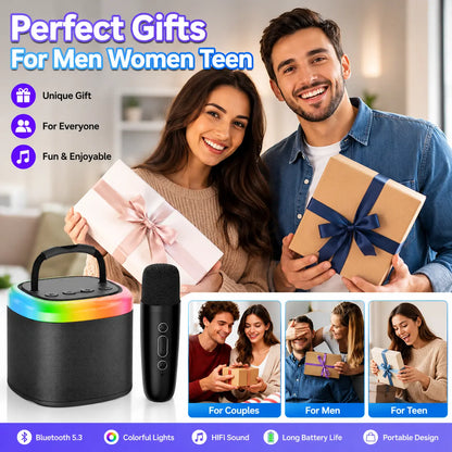 JYX D17 Mini Karaoke Machine Bluetooth Speaker with Wireless Microphones, Enhanced Bass & RGB Lighting | Portable KTV System for Outdoor Gatherings and Special Occasions