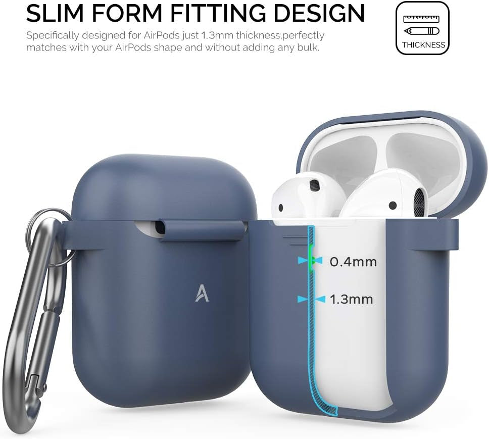 Premium Silicone Protective Case with Front LED Visibility for Apple AirPods 2 & 1 (Navy Blue)
