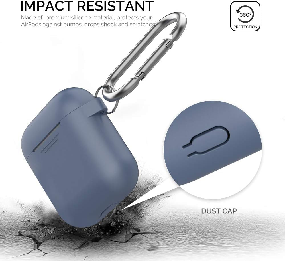 Premium Silicone Protective Case with Front LED Visibility for Apple AirPods 2 & 1 (Navy Blue)