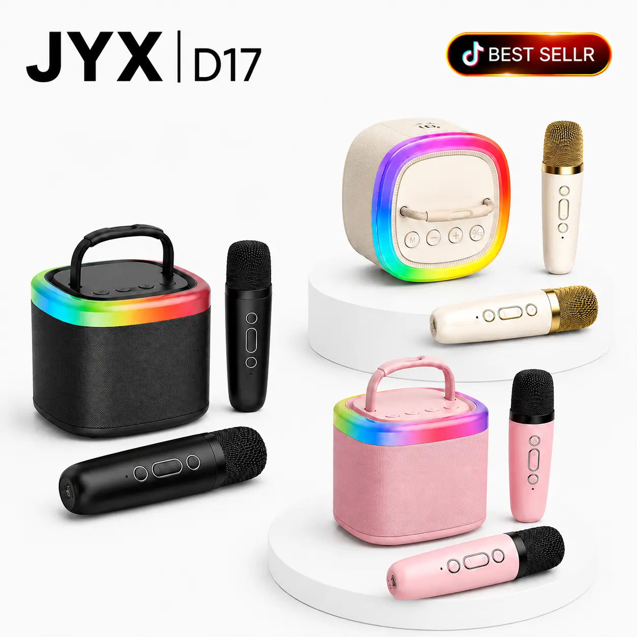 JYX D17 Mini Karaoke Machine Bluetooth Speaker with Wireless Microphones, Enhanced Bass & RGB Lighting | Portable KTV System for Outdoor Gatherings and Special Occasions