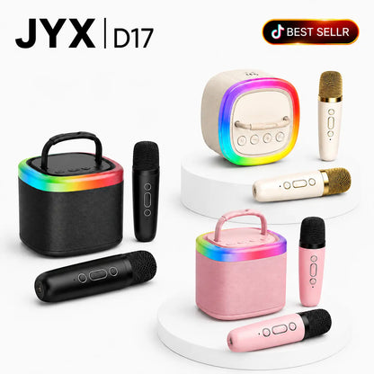 JYX D17 Mini Karaoke Machine Bluetooth Speaker with Wireless Microphones, Enhanced Bass & RGB Lighting | Portable KTV System for Outdoor Gatherings and Special Occasions