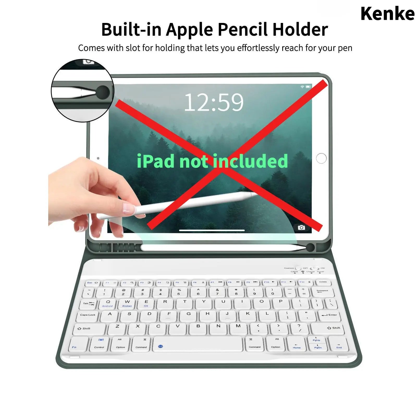 Kenke Bluetooth Keyboard Tablet Case with Pencil Holder - Magnetic Multi-Angle Stand and Handheld Protection for Compatible iPad Models 7th to 11th Generation and iPad Air 11-13 Inch