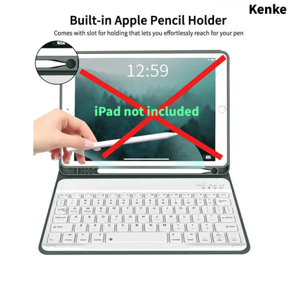 Kenke Bluetooth Keyboard Tablet Case with Pencil Holder - Magnetic Multi-Angle Stand and Handheld Protection for Compatible iPad Models 7th to 11th Generation and iPad Air 11-13 Inch
