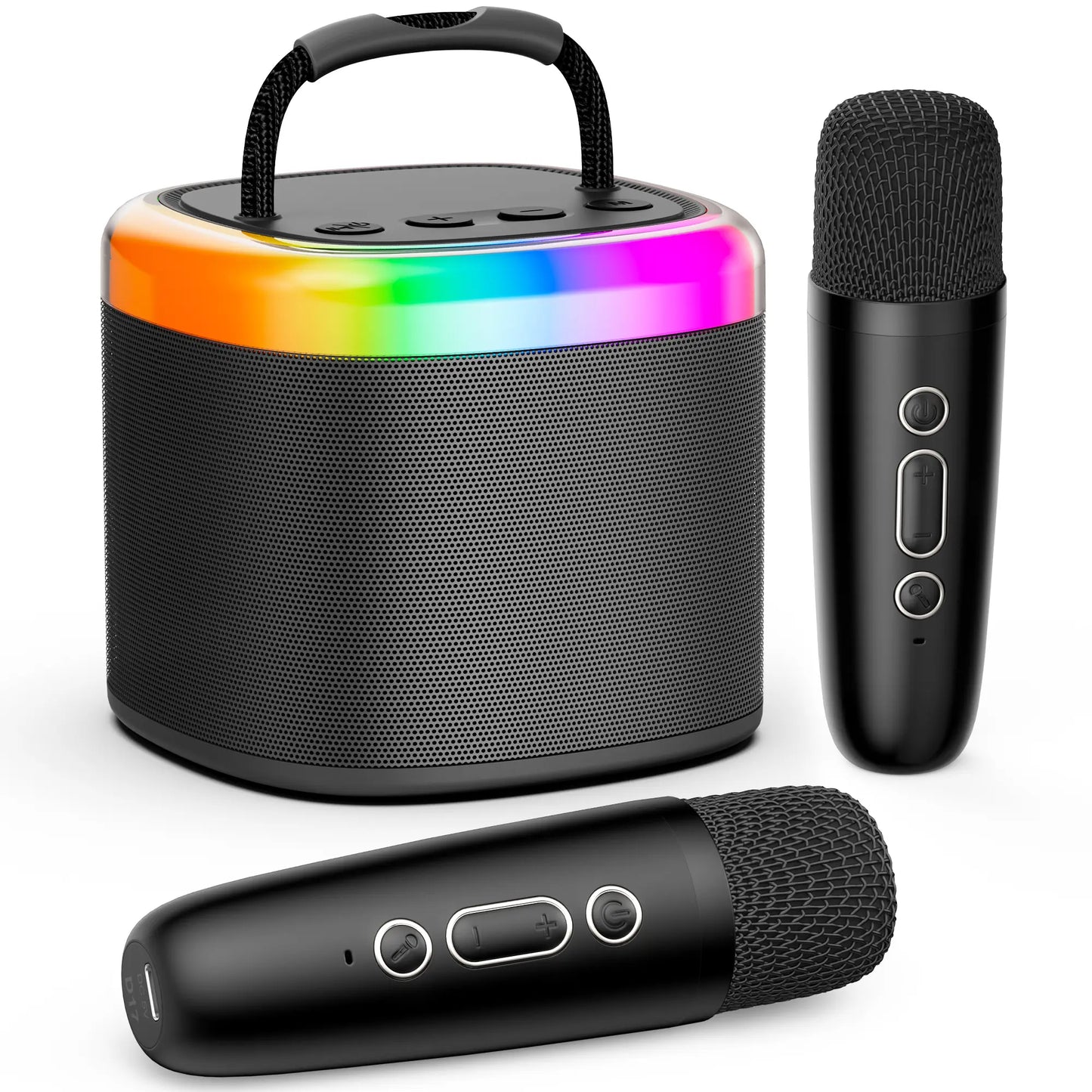 JYX D17 Mini Karaoke Machine Bluetooth Speaker with Wireless Microphones, Enhanced Bass & RGB Lighting | Portable KTV System for Outdoor Gatherings and Special Occasions
