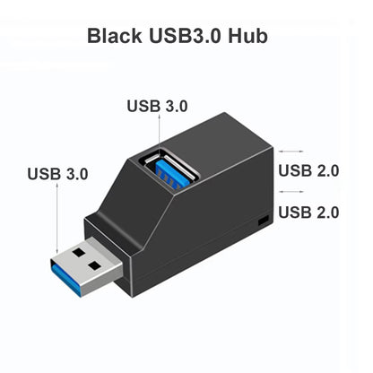 USB 3.0 Hub Adapter - 1 to 3 Ports High-Speed Splitter for PC and Laptop with USB 2.0 Support