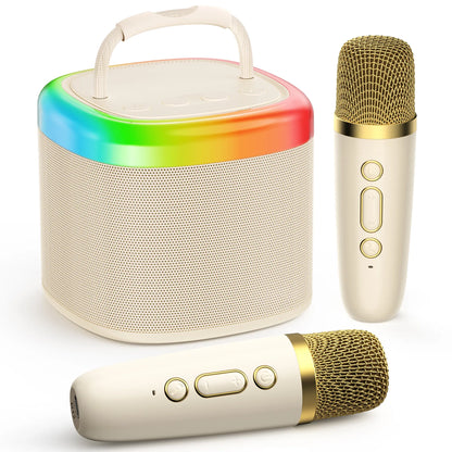 JYX D17 Mini Karaoke Machine Bluetooth Speaker with Wireless Microphones, Enhanced Bass & RGB Lighting | Portable KTV System for Outdoor Gatherings and Special Occasions