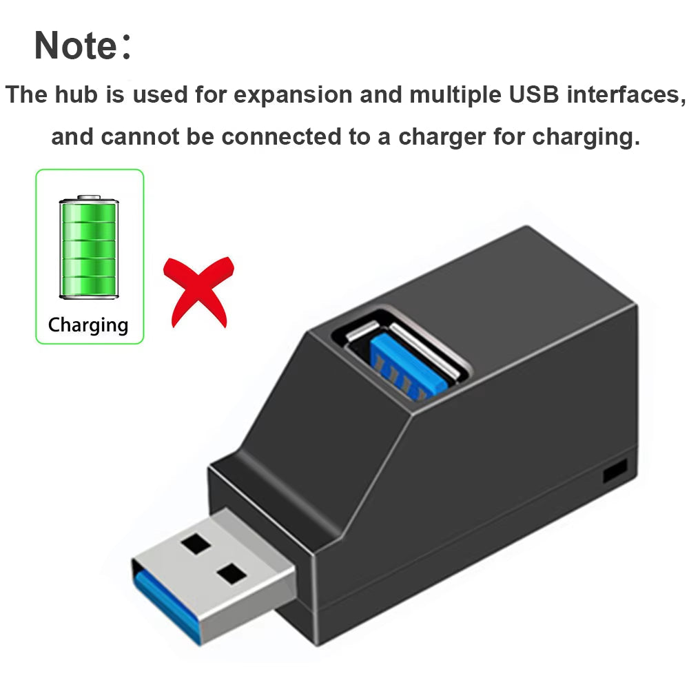 USB 3.0 Hub Adapter - 1 to 3 Ports High-Speed Splitter for PC and Laptop with USB 2.0 Support