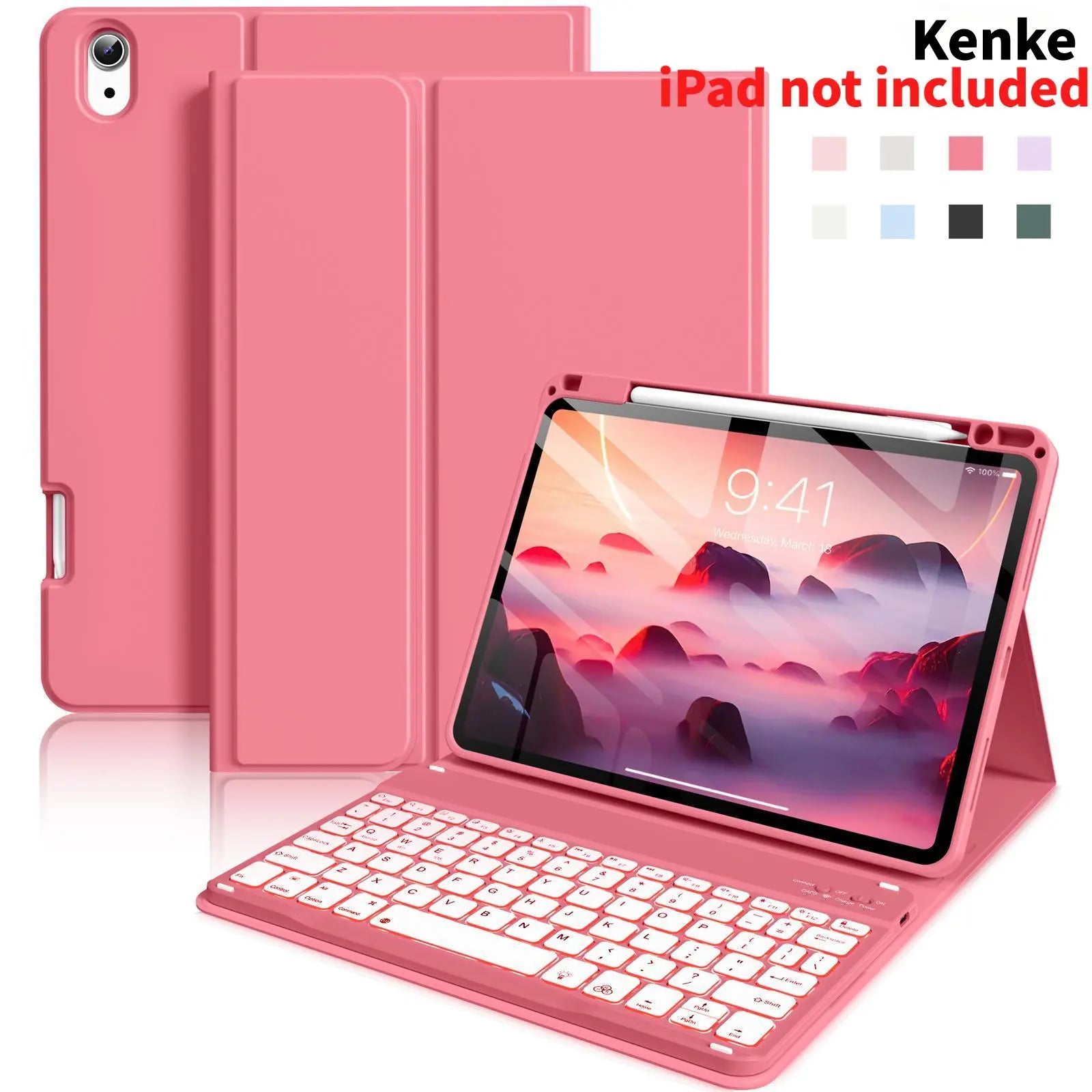 Kenke Bluetooth Keyboard Tablet Case with Pencil Holder - Magnetic Multi-Angle Stand and Handheld Protection for Compatible iPad Models 7th to 11th Generation and iPad Air 11-13 Inch
