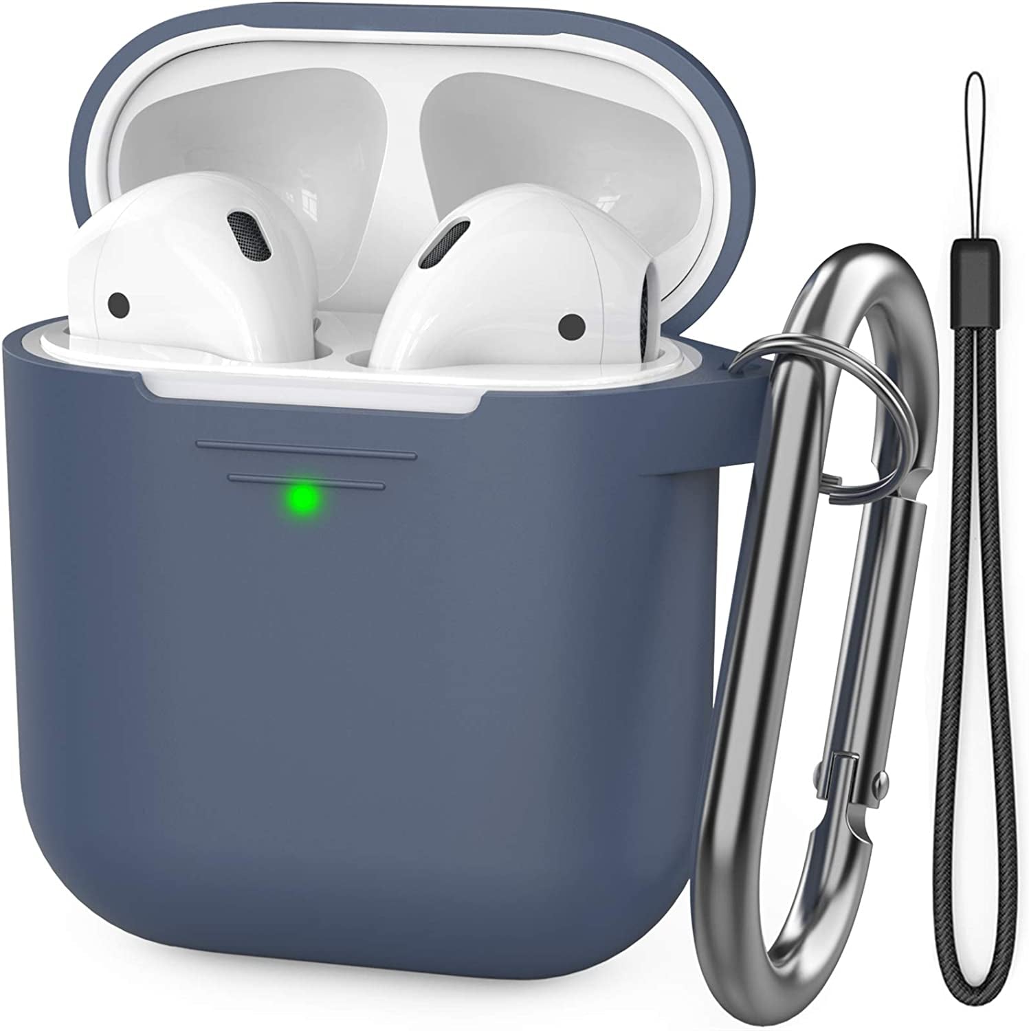 Premium Silicone Protective Case with Front LED Visibility for Apple AirPods 2 & 1 (Navy Blue)