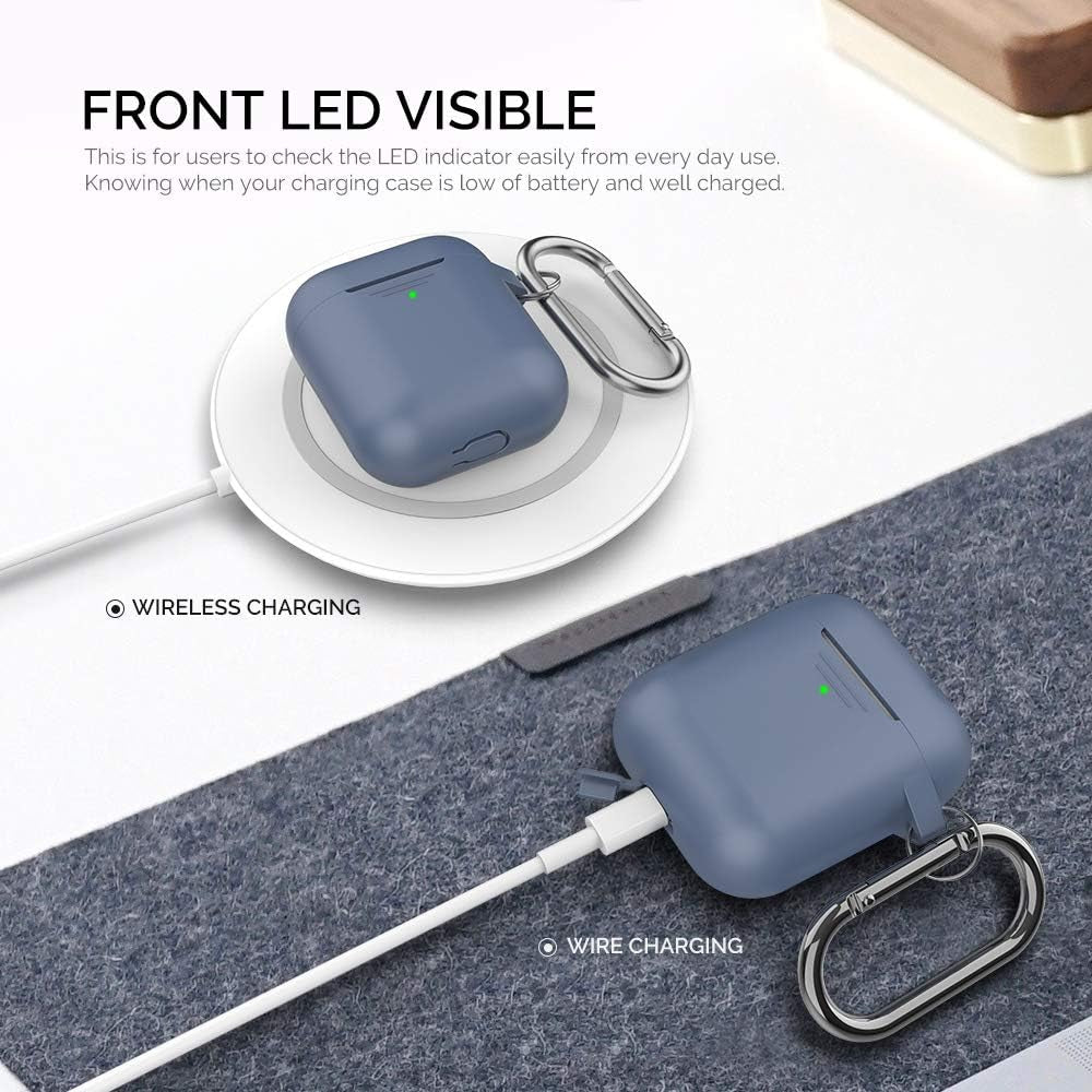Premium Silicone Protective Case with Front LED Visibility for Apple AirPods 2 & 1 (Navy Blue)