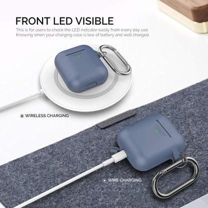 Premium Silicone Protective Case with Front LED Visibility for Apple AirPods 2 & 1 (Navy Blue)