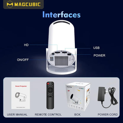 Magcubic HY300Pro Mini Portable Projector - 290 ANSI Lumens, 8K/4K Decode, Android 14, Dual WiFi 6, Auto Keystone Correction, Wireless BT 5.4, 130" Screen, 1280x720P, Built-In Speaker, Ideal for Outdoor and Bedroom Use