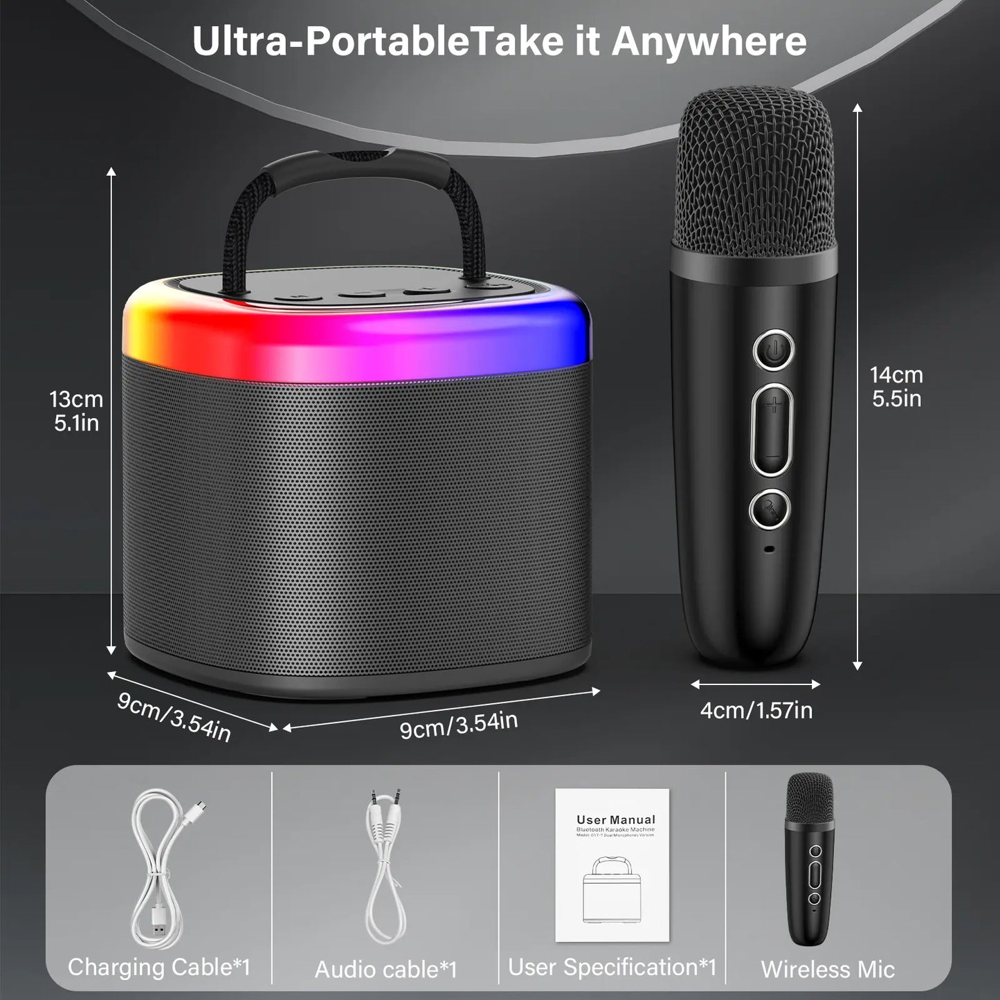 JYX D17 Mini Karaoke Machine Bluetooth Speaker with Wireless Microphones, Enhanced Bass & RGB Lighting | Portable KTV System for Outdoor Gatherings and Special Occasions