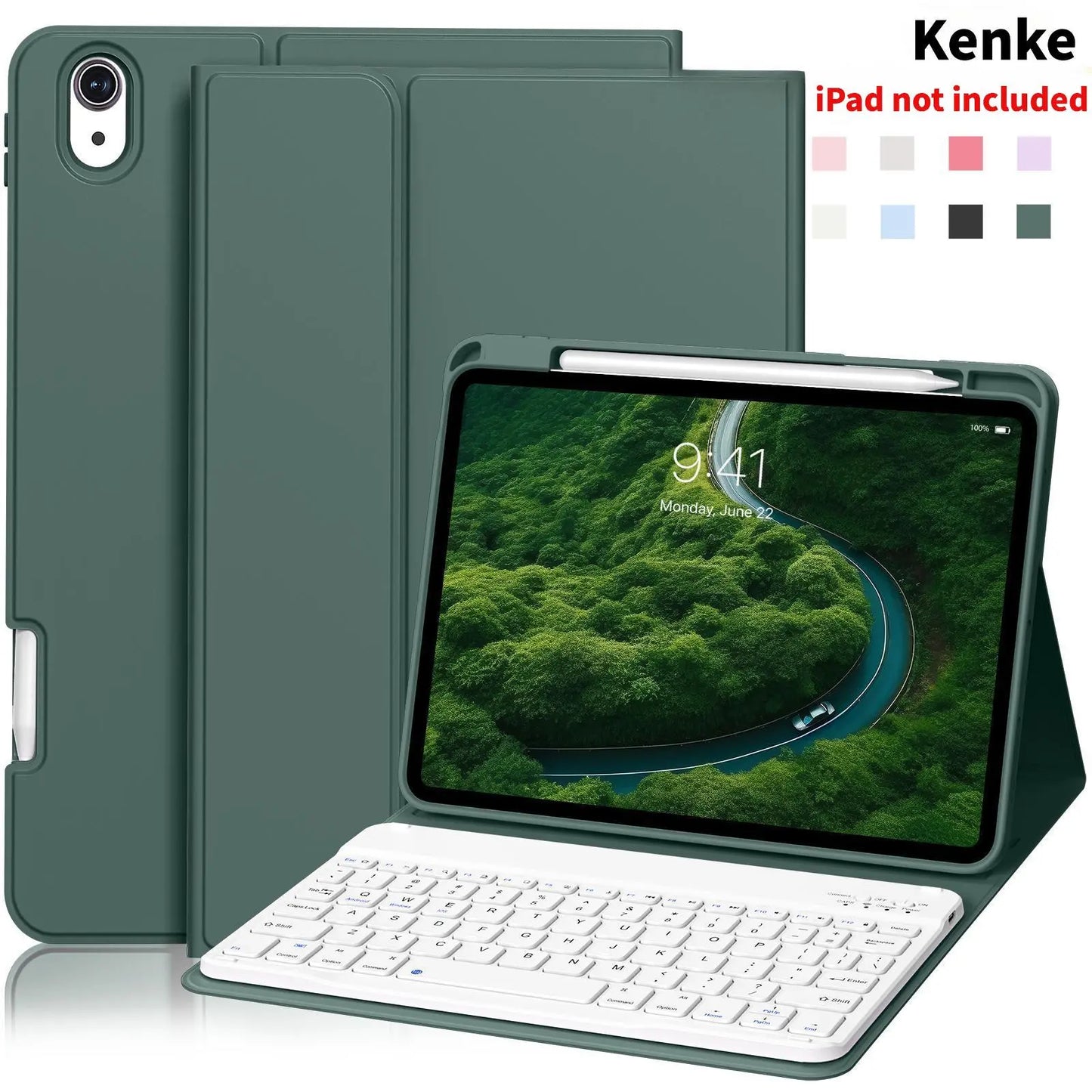 Kenke Bluetooth Keyboard Tablet Case with Pencil Holder - Magnetic Multi-Angle Stand and Handheld Protection for Compatible iPad Models 7th to 11th Generation and iPad Air 11-13 Inch