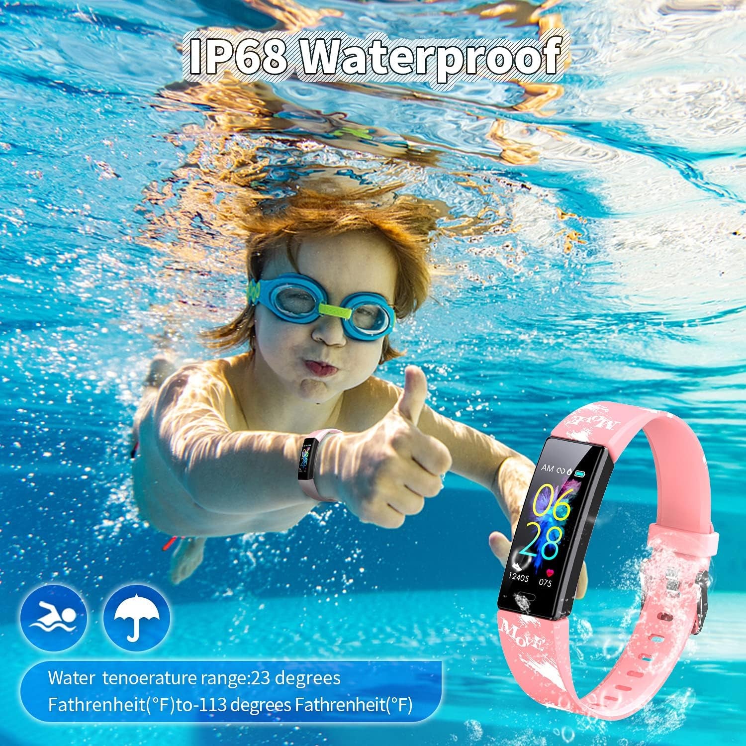 Children's Fitness Tracker Watch with Activity Monitoring, IP68 Waterproof, 11 Sport Modes, suitable for Ages 6-16