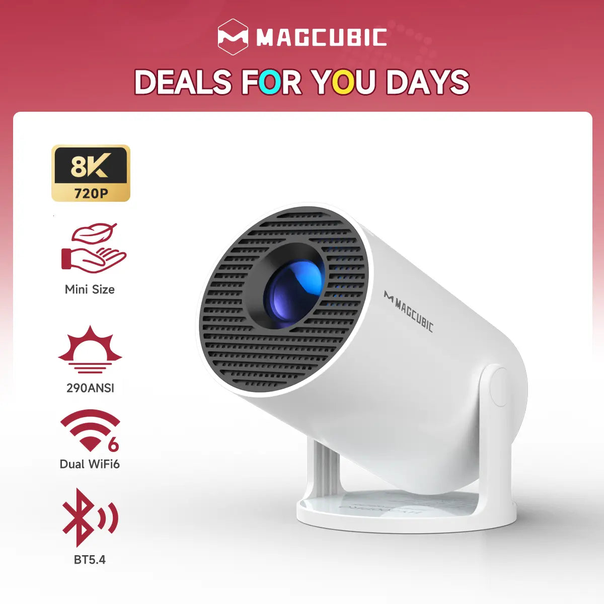 Magcubic HY300Pro Mini Portable Projector - 290 ANSI Lumens, 8K/4K Decode, Android 14, Dual WiFi 6, Auto Keystone Correction, Wireless BT 5.4, 130" Screen, 1280x720P, Built-In Speaker, Ideal for Outdoor and Bedroom Use