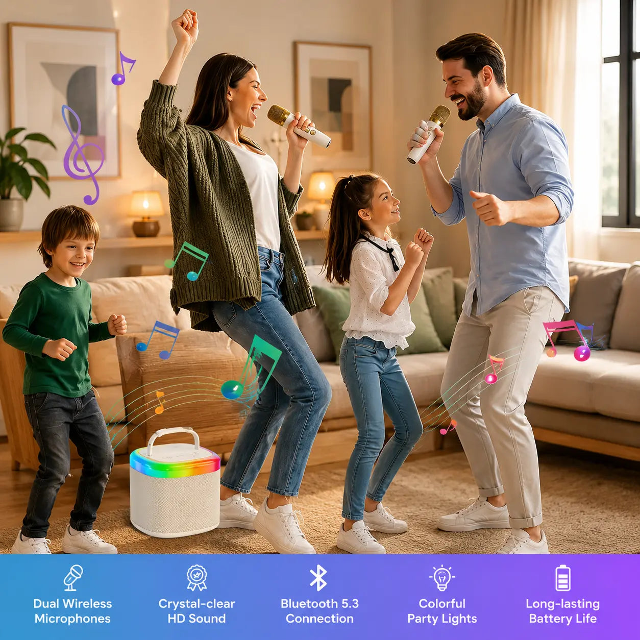JYX D17 Mini Karaoke Machine Bluetooth Speaker with Wireless Microphones, Enhanced Bass & RGB Lighting | Portable KTV System for Outdoor Gatherings and Special Occasions