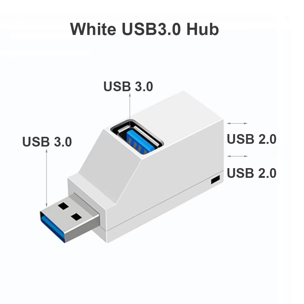 USB 3.0 Hub Adapter - 1 to 3 Ports High-Speed Splitter for PC and Laptop with USB 2.0 Support