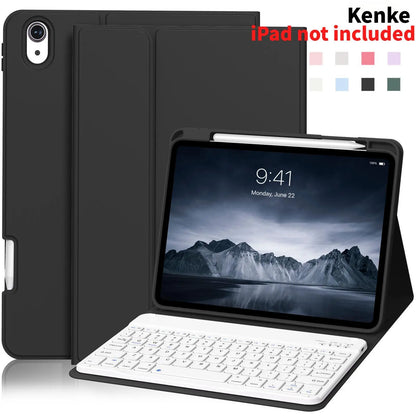 Kenke Bluetooth Keyboard Tablet Case with Pencil Holder - Magnetic Multi-Angle Stand and Handheld Protection for Compatible iPad Models 7th to 11th Generation and iPad Air 11-13 Inch