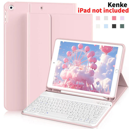 Kenke Bluetooth Keyboard Tablet Case with Pencil Holder - Magnetic Multi-Angle Stand and Handheld Protection for Compatible iPad Models 7th to 11th Generation and iPad Air 11-13 Inch