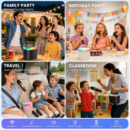 JYX D17 Mini Karaoke Machine Bluetooth Speaker with Wireless Microphones, Enhanced Bass & RGB Lighting | Portable KTV System for Outdoor Gatherings and Special Occasions