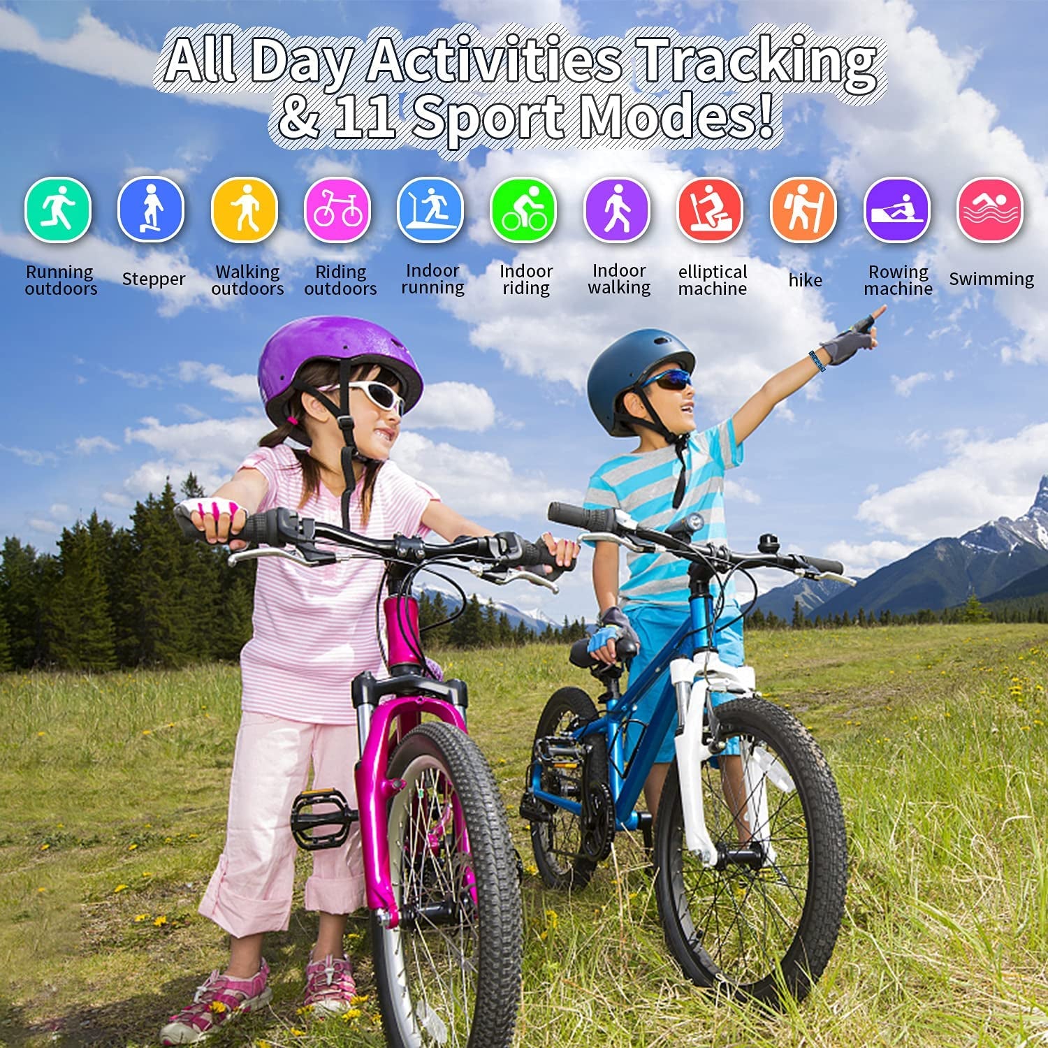 Children's Fitness Tracker Watch with Activity Monitoring, IP68 Waterproof, 11 Sport Modes, suitable for Ages 6-16