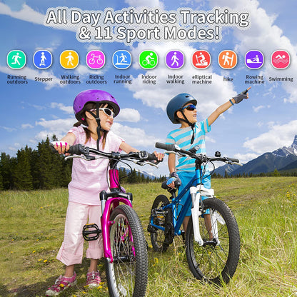 Children's Fitness Tracker Watch with Activity Monitoring, IP68 Waterproof, 11 Sport Modes, suitable for Ages 6-16