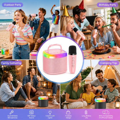 JYX D17 Mini Karaoke Machine Bluetooth Speaker with Wireless Microphones, Enhanced Bass & RGB Lighting | Portable KTV System for Outdoor Gatherings and Special Occasions