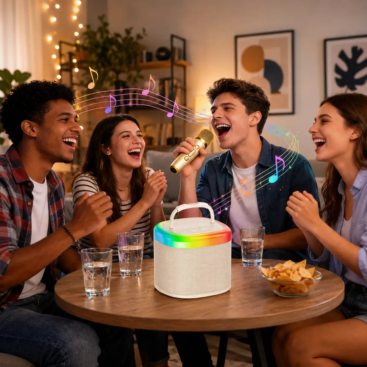 JYX D17 Mini Karaoke Machine Bluetooth Speaker with Wireless Microphones, Enhanced Bass & RGB Lighting | Portable KTV System for Outdoor Gatherings and Special Occasions